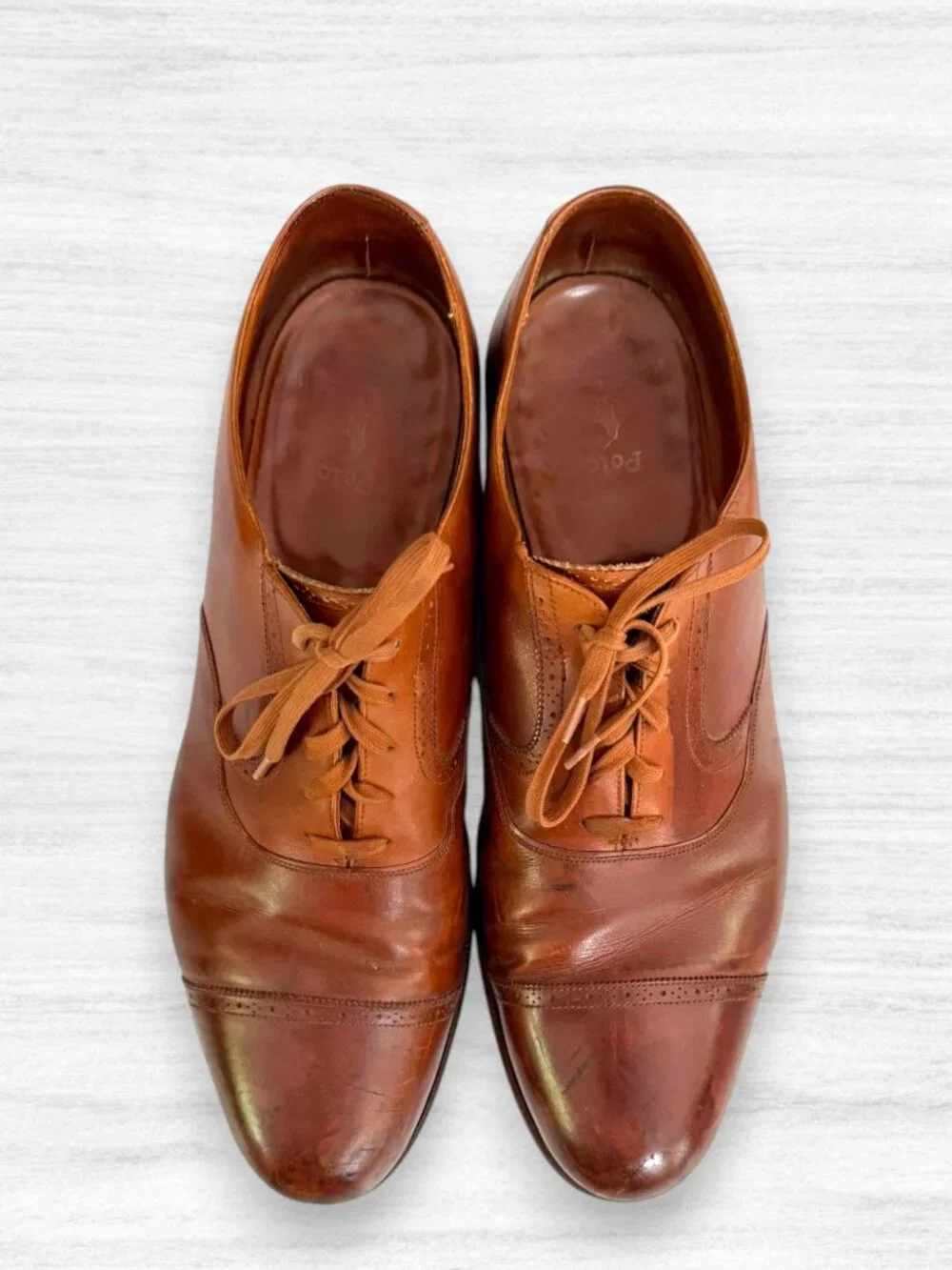 Polo Ralph Lauren Made in England Brown Leather Cap Toe Oxford Shoes 12